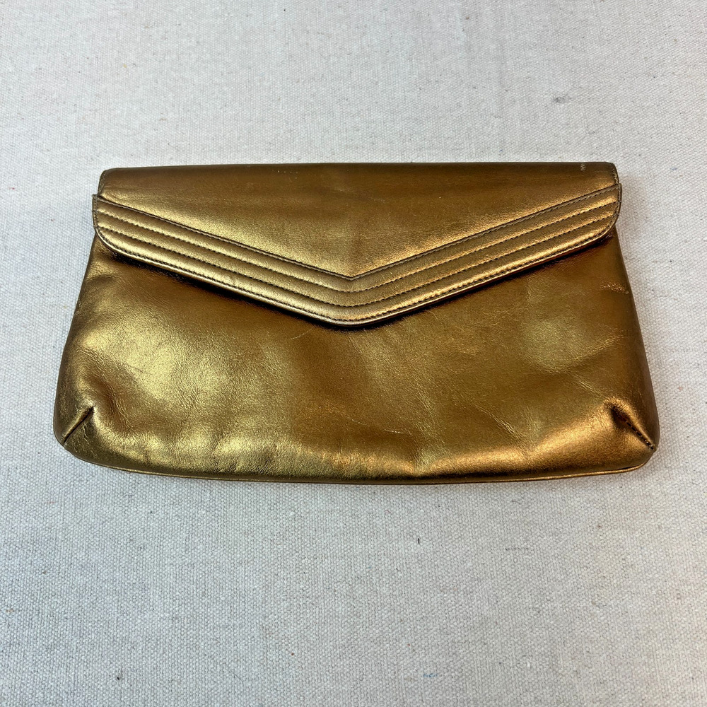 Vintage Morris Moskowitz Leather Envelope Leather Gold Clutch Snap Closure 1970s